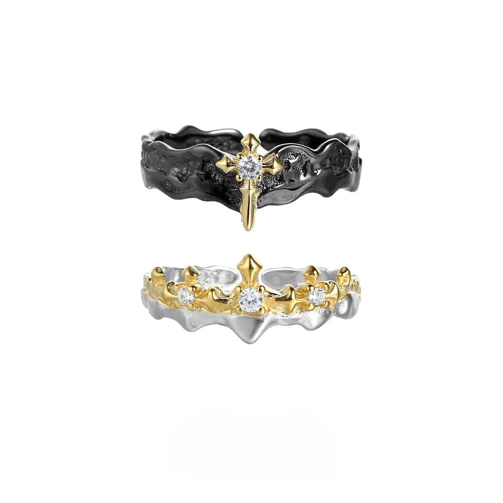 Princess Knight adjustable opening couple ring in electroplated silver with original matching design