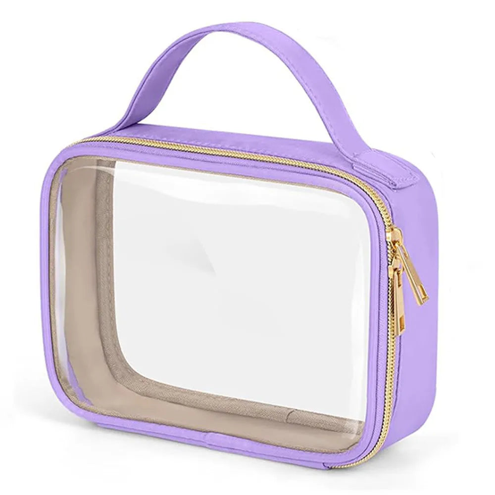Transparent PVC lipstick storage wash bag with carrying chain in leopard print colour.
