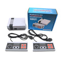 Retro NES game console with two controllers and AV cable