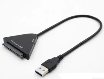 Black USB 3.0 to SATA 7+15 pin hard drive adapter cable with separate power supply line.