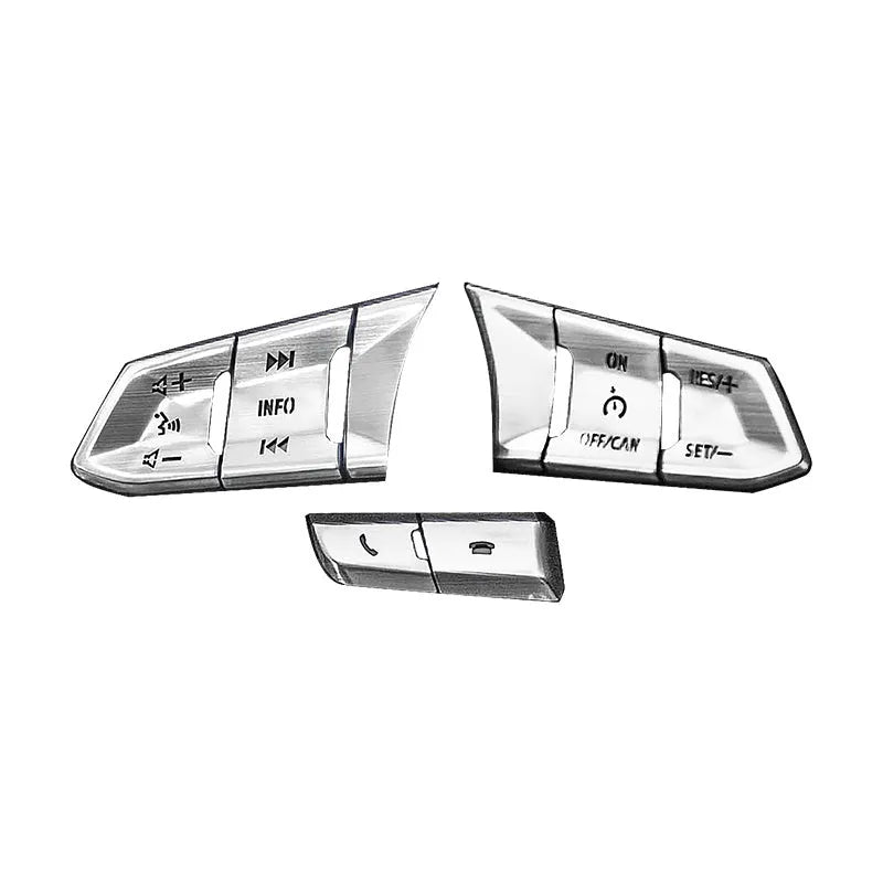 Aluminium alloy car interior decorative sticker set with transparent button overlays and multiple vehicle-specific designs