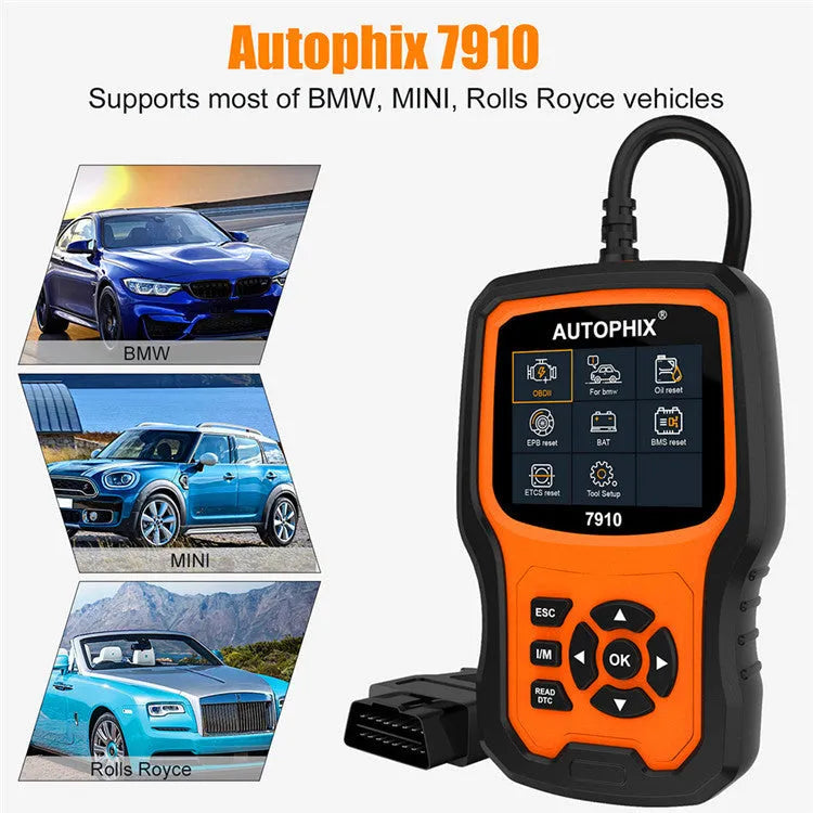 Autophix 7910 BMW diagnostic scanner tool with OBD2 connector for vehicle diagnostics