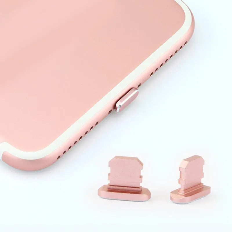 Aluminium alloy dust plug for iPhone charging port in various colours.