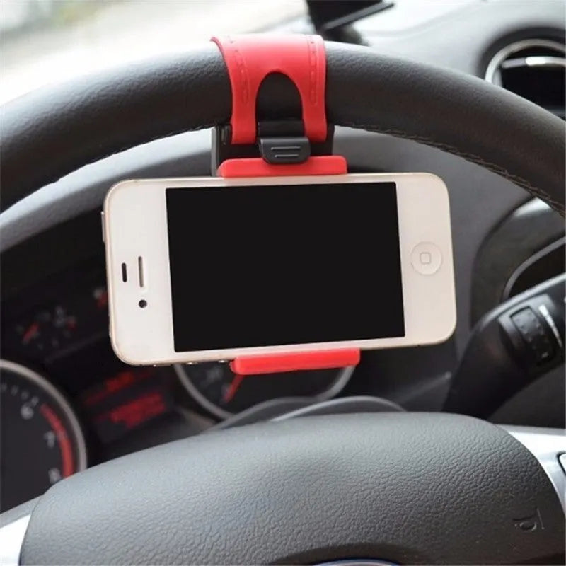 Black universal steering wheel phone mount clip holder for smartphones