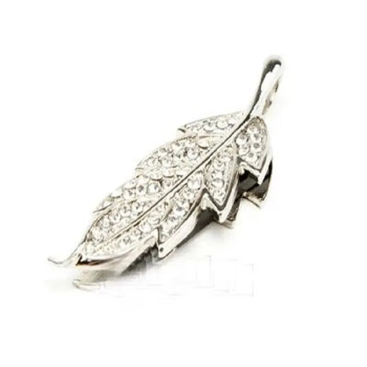 Silver metal USB flash drive with crystal jewellery maple leaf decoration