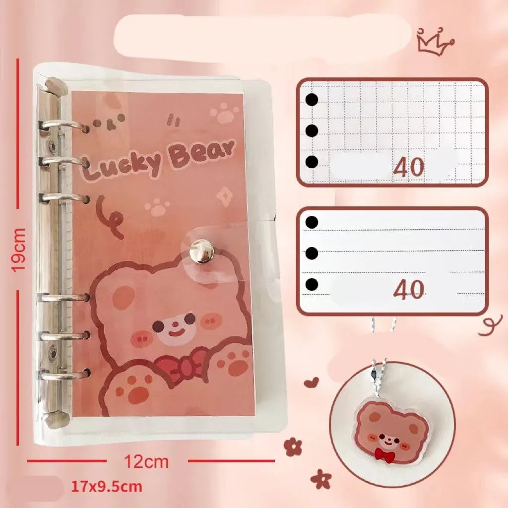 A6 loose-leaf notebook with 80 sheets and decorative bear pattern for student binders
