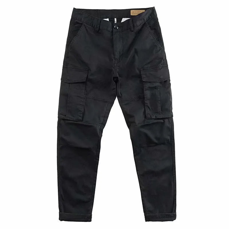 Men's multi-pocket cotton labour protection trousers in khaki, showing cropped leg length and solid colour design.