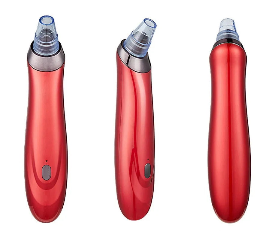 Handheld electric blackhead remover device with multiple nozzle heads in black colour