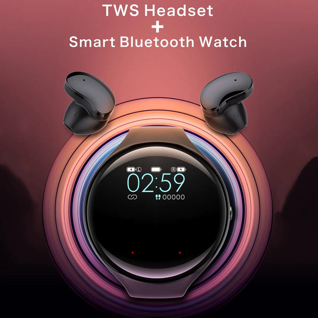 Black detachable smart sports bracelet with TWS Bluetooth earphones for fitness tracking and calls.