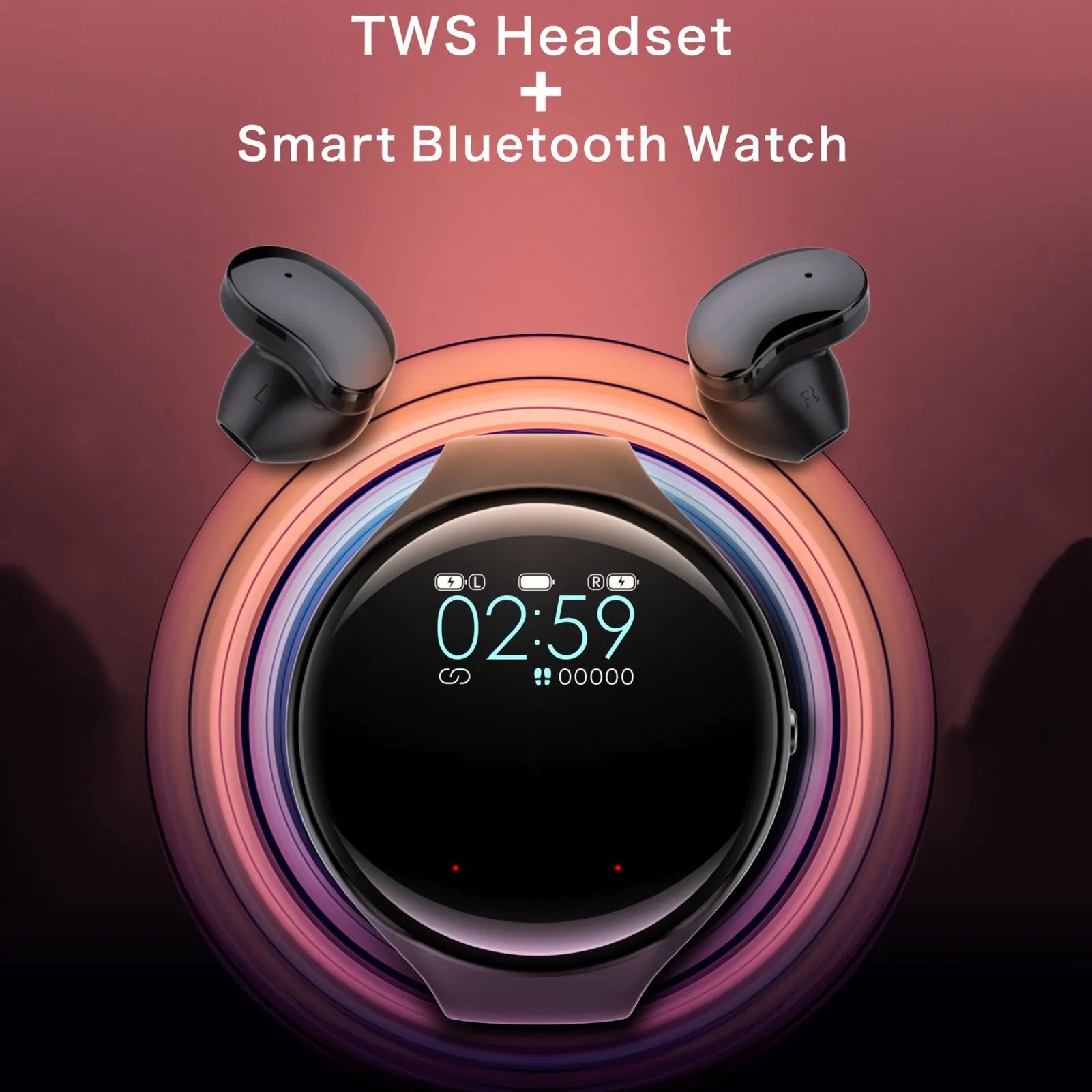 Black detachable smart sports bracelet with TWS Bluetooth earphones for fitness tracking and calls.