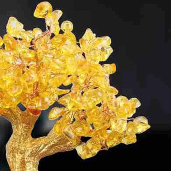 Citrine resin small water turtle money tree Feng Shui ornament measuring 18×11×23cm