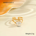 Geometric stainless steel open mouth ring with gold inlaid zircon detailing