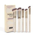 MAANGE five angled apricot-coloured kabuki makeup brushes for foundation, blush, and powder application