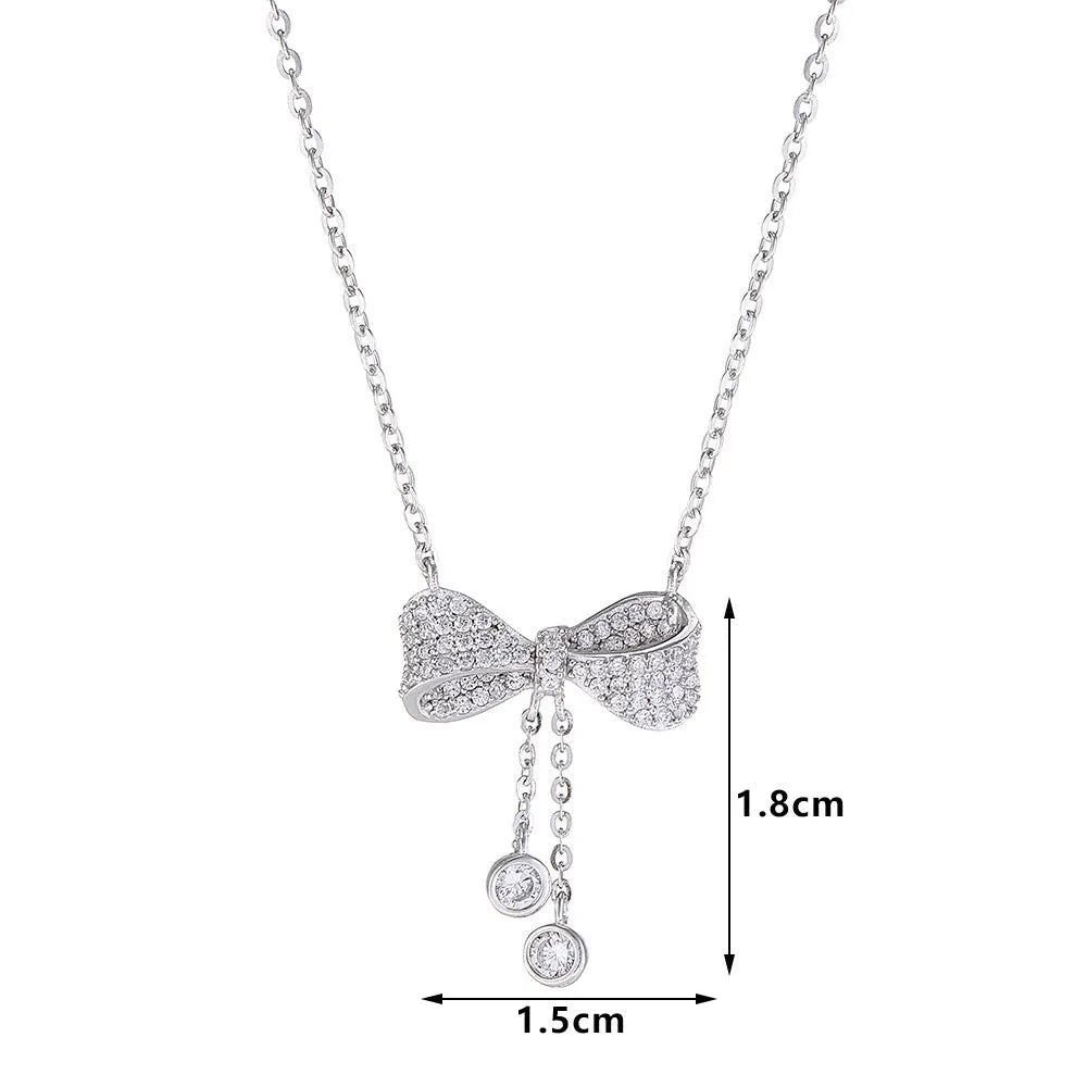 Sterling silver 925 necklace with bow pendant on O-ring chain, 40-45cm length