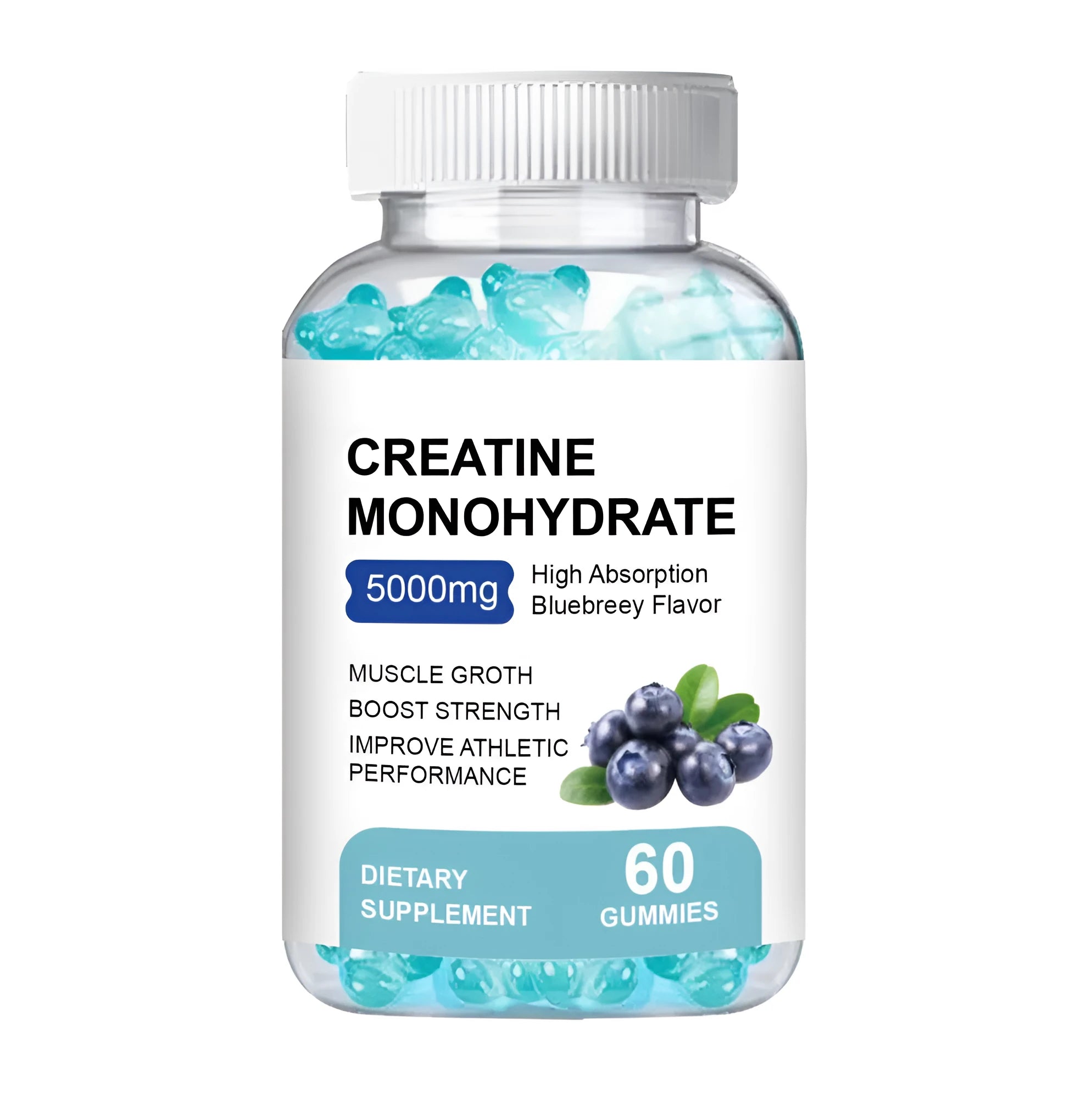 Creatine monohydrate gummies in soft candy format, 60-piece pack for dietary supplementation