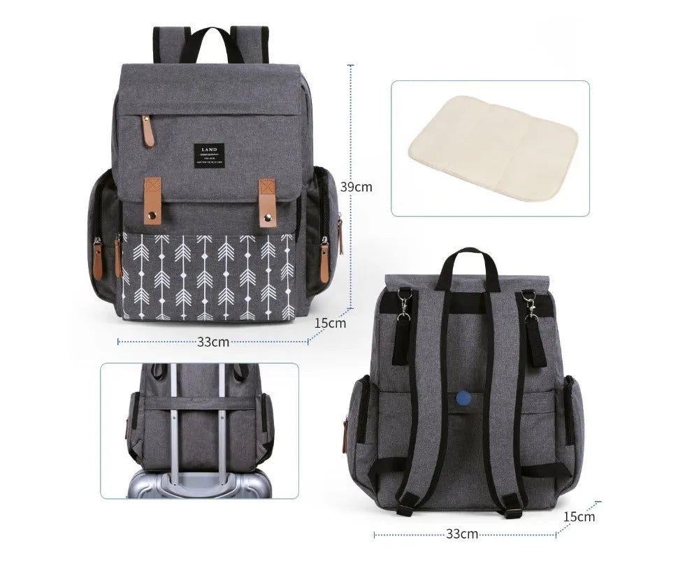 LAND Mommy large oxford cloth diaper backpack with changing mat in beige colour.