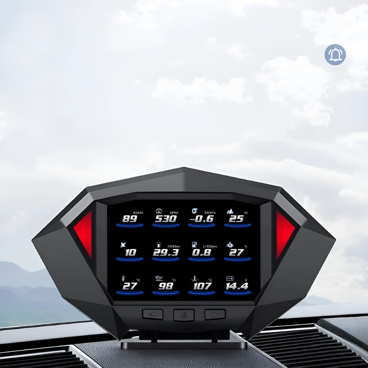 Black vehicle head-up display unit with HD LCD screen and OBD cable for windscreen projection