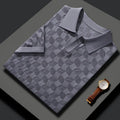 Men's short sleeve mulberry silk sweater with lapel in a solid colour