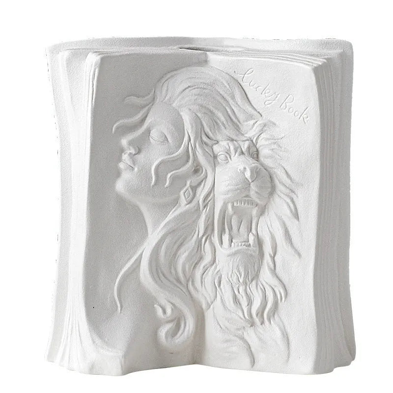 Ceramic book stand with glazed surface in a modern design, displayed on a desktop.