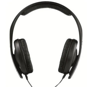 Black head-mounted monitor headphones with 3.5mm plug and over-ear design