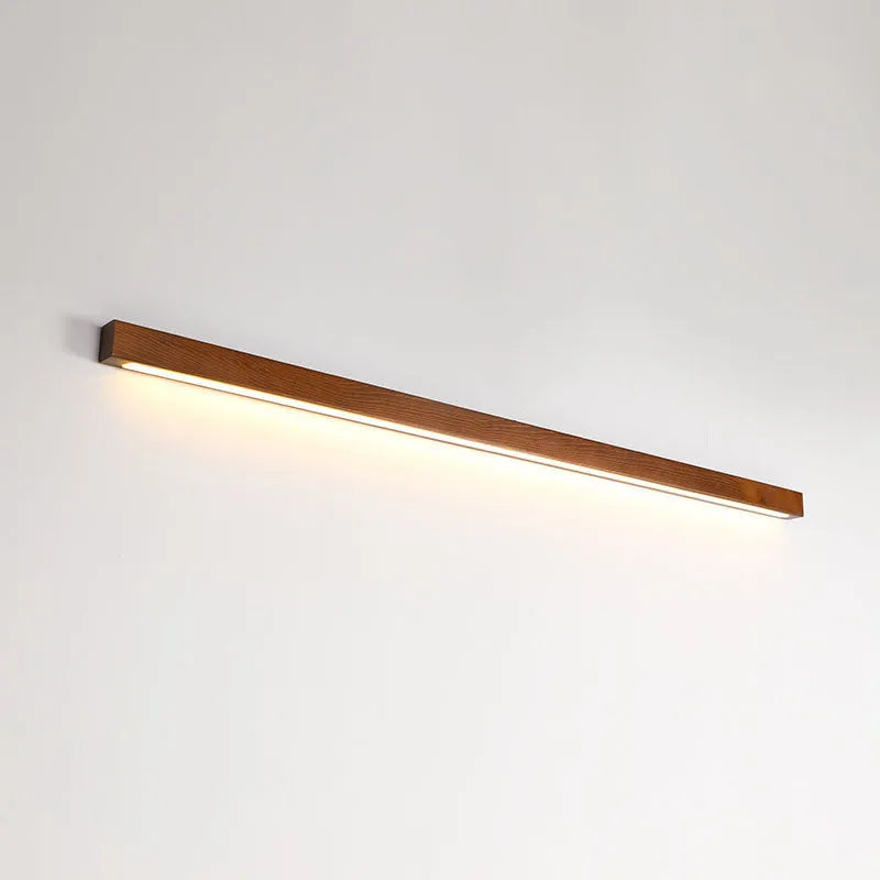 Walnut colour rectangular log strip wall lamp with minimalist design in three length options