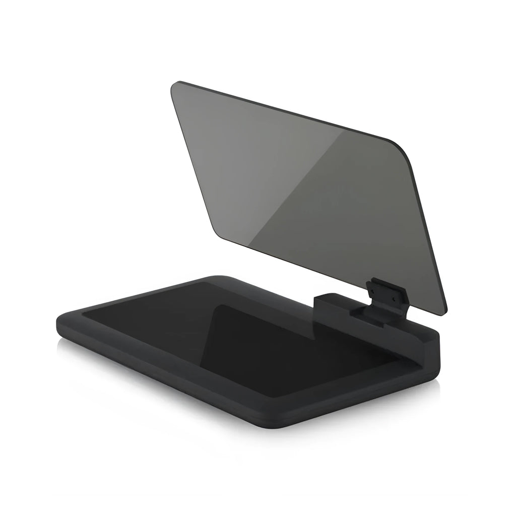 Grey universal smartphone holder with organic glass display for car navigation projection