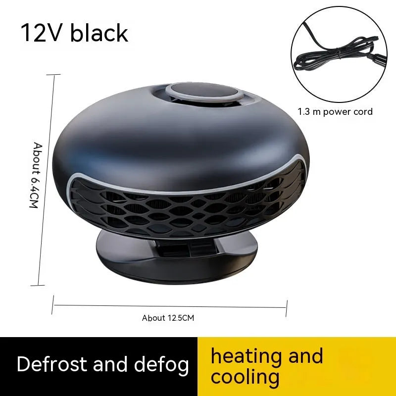 Black ABS car warm air blower heater with cable for 12V or 24V defrosting and demisting.