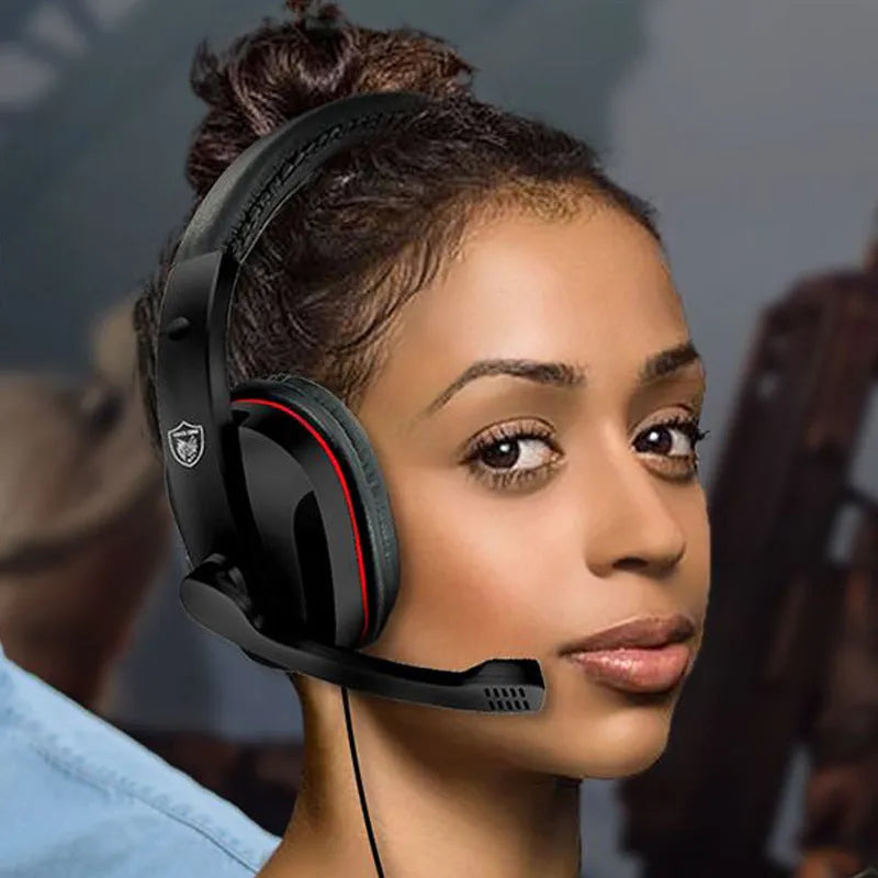 Black wired gaming headset with 40mm speakers and a 6.3mm straight plug.