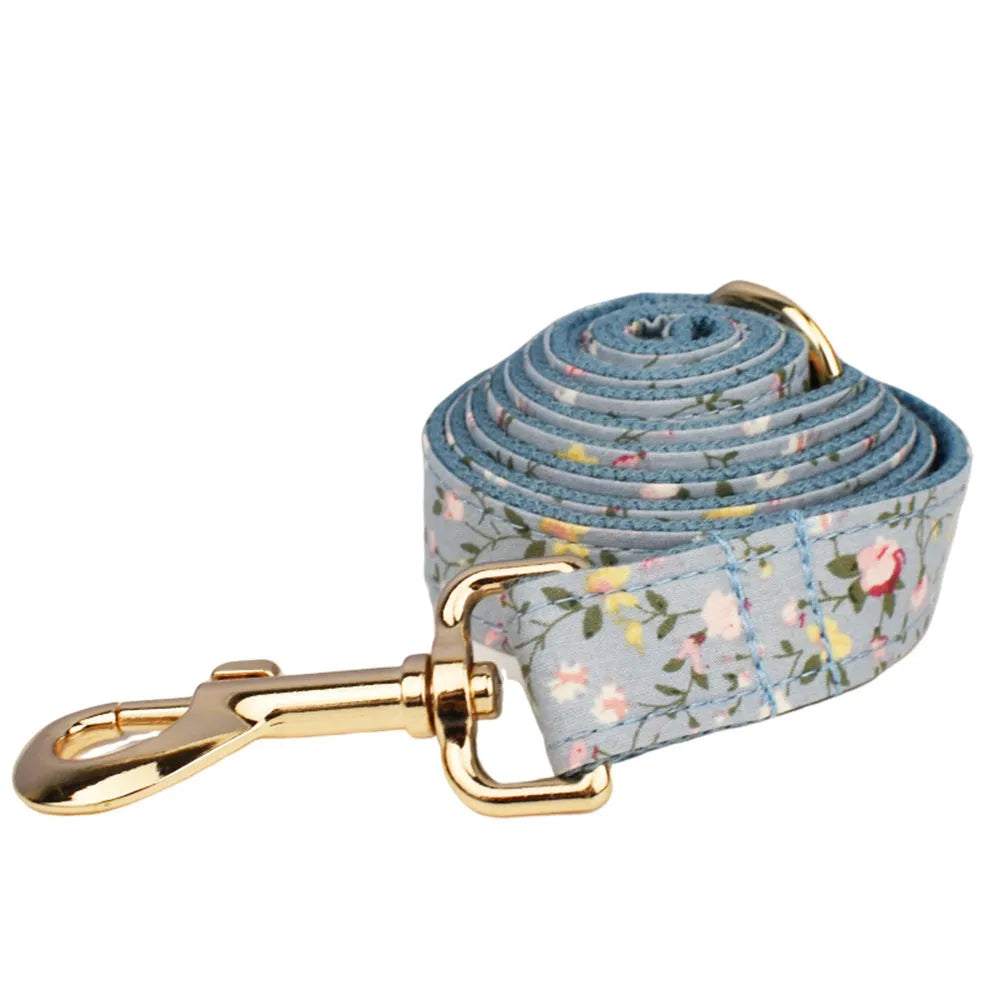 Floral patterned dog collar set with matching leash and vest for pet accessories