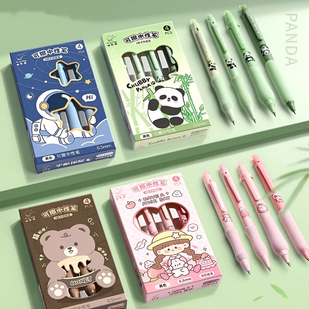Erasable cartoon press gel pen with 0.5mm tip in panda design with black ink