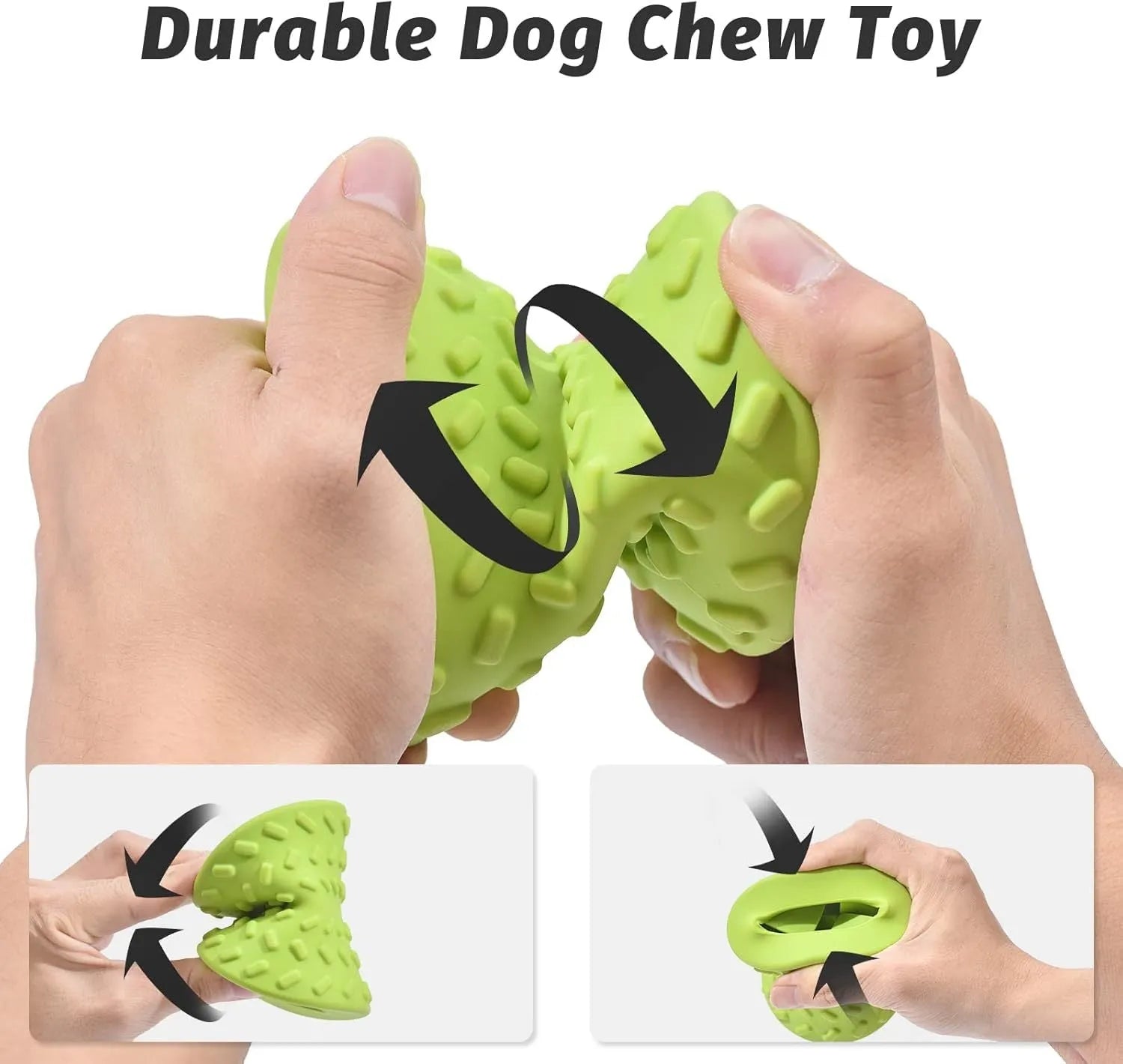 Blue natural rubber treat dispensing dog bone toy with hollow design and food leakage holes