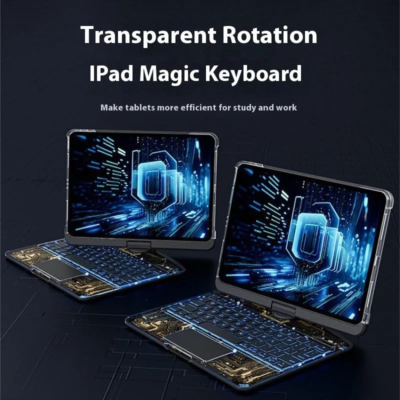 Transparent rotating wireless keyboard protective case for 10.9-inch iPad Air tablet on a table