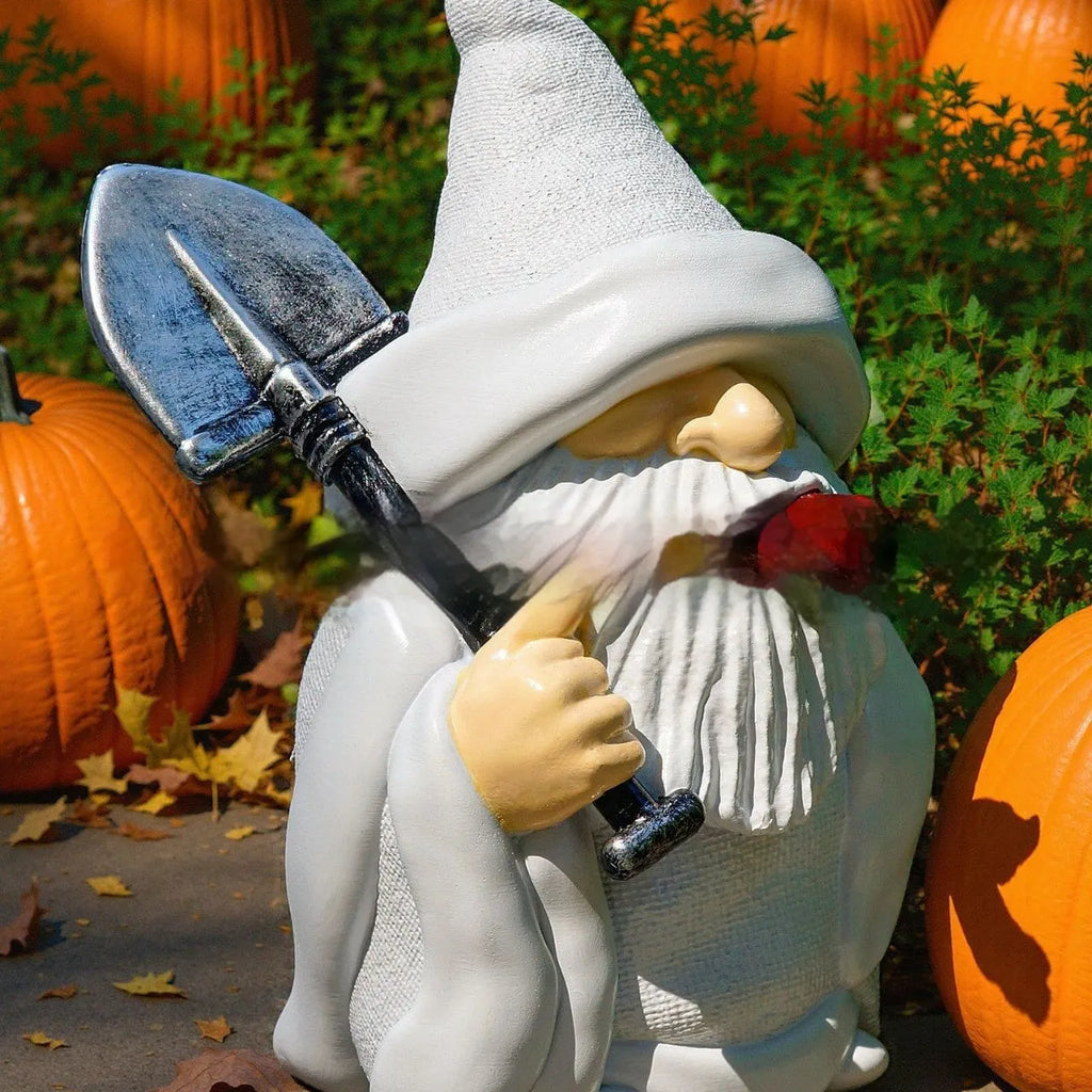 Christmas garden ornament featuring colourful dwarf smoking pipe, resin and plastic construction