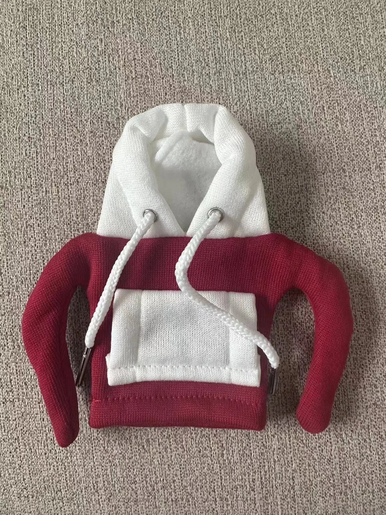 Polyester car gear lever hooded cover in red and white colour combination showing 12x13cm dimensions
