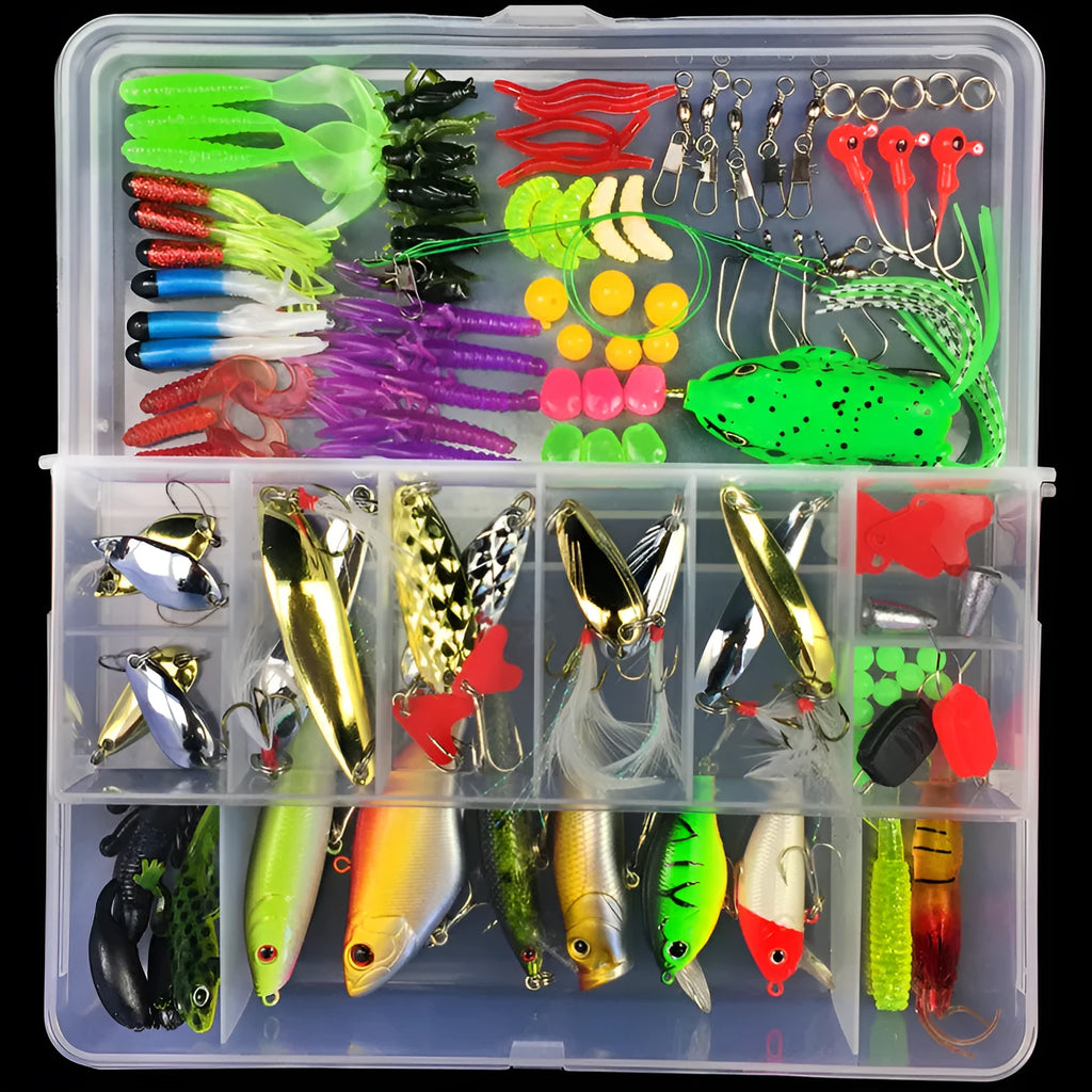 Junior fishing lure suit set in PP plastic box with multiple pack size options for entry-level anglers