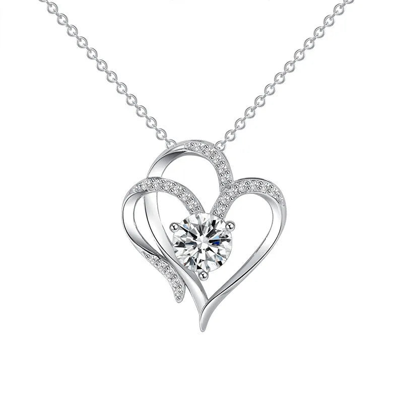 Women's heart-shaped silver necklace in 925 sterling silver with plating options