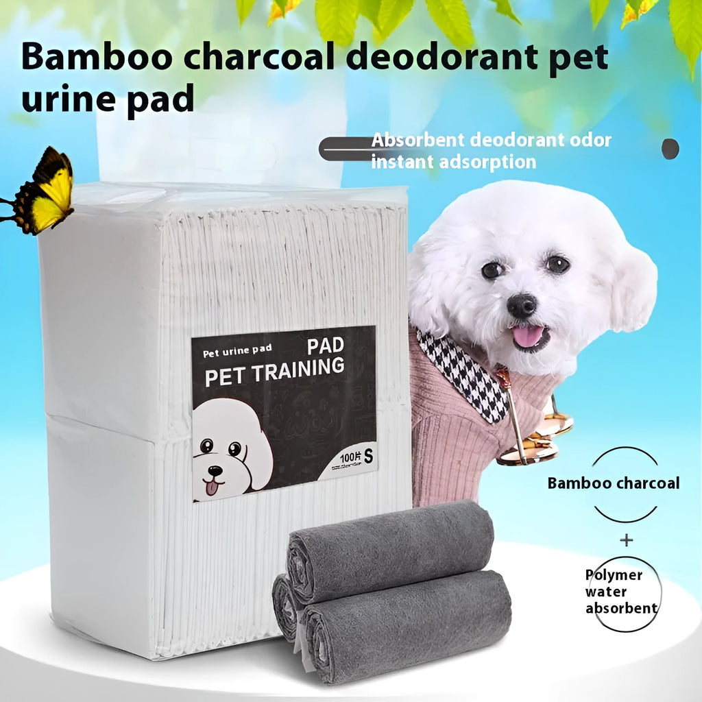 Pack of thick deodorant pet urinal pads for dogs and cats in various sizes.