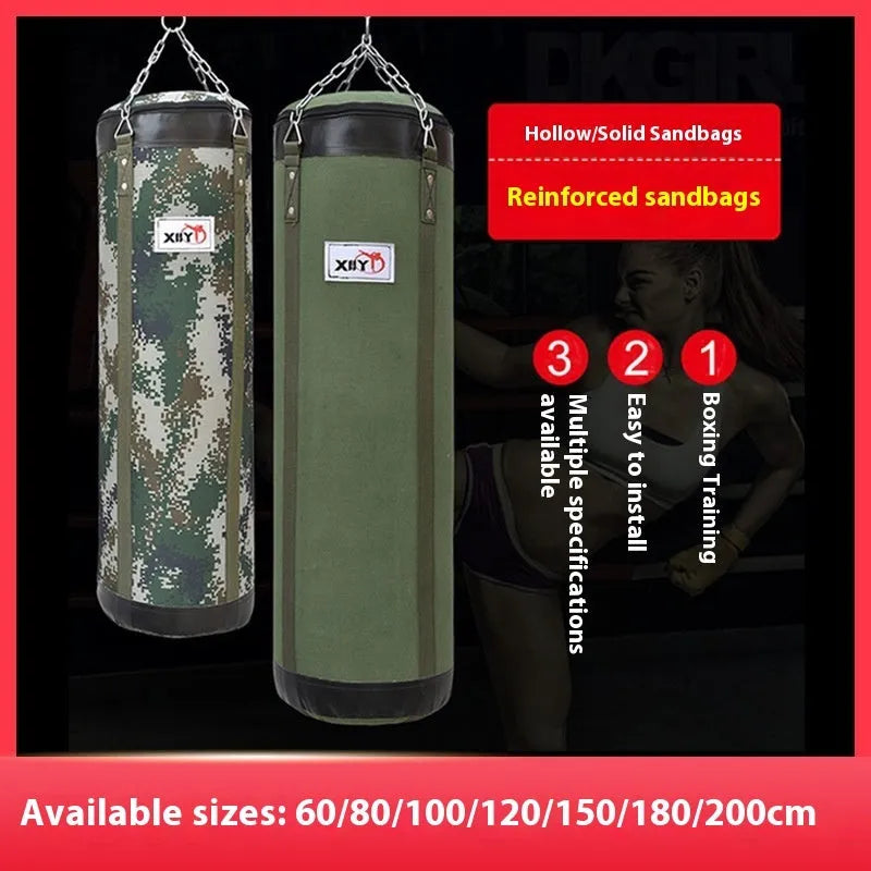 Canvas hanging boxing sandbag in camouflage or canvas style, hollow 60cm to 120cm
