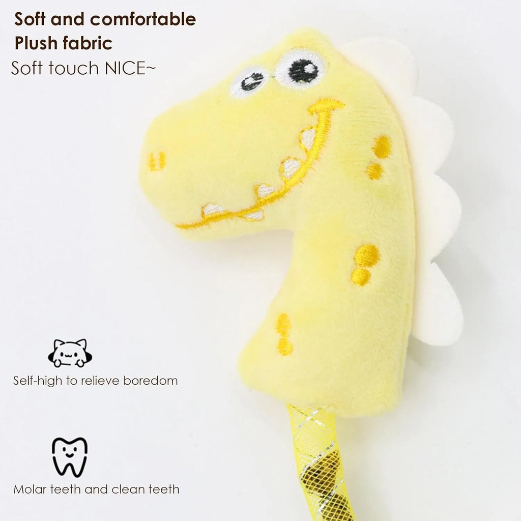 Four cat toys bundle including plush mouse, fish, bunny, and rope toy in pink, purple, or yellow colours