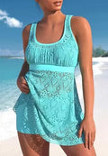Women's two-piece nylon swimwear set with a sleeveless top and briefs in a solid colour.