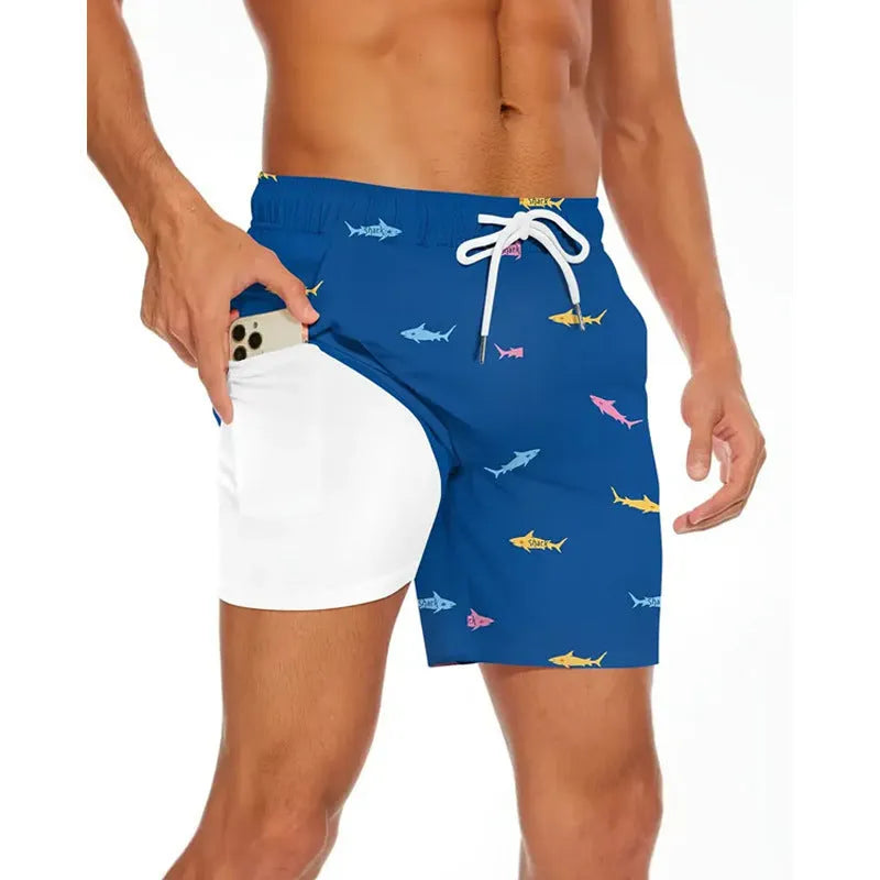 Men's loose-fitting beach pants shorts in solid colour with sporty leisure style for summer wear