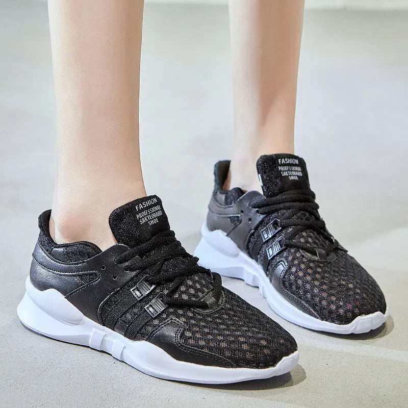 Low-top mesh sneaker with hollow-out detail and flat EVA sole in a slip-on style.
