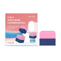 Four three-in-one toilet cleaning blocks with sodium bicarbonate and citric acid formulation