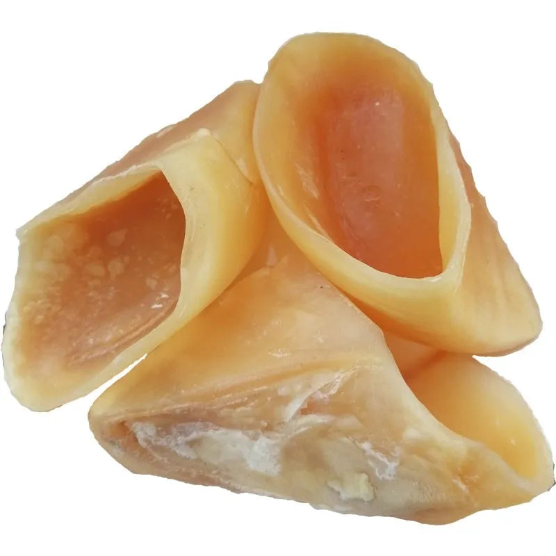 Cowhide dog chew snack in hoof shell colour, a grinding rod for small and large breeds.