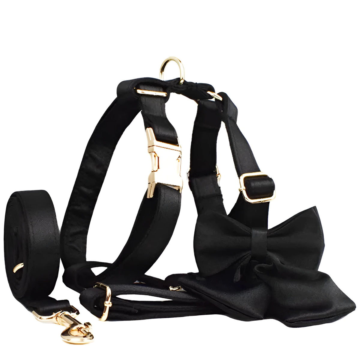 Cloth dog chest strap harness complete set with leash, bow accessory, and matching vest