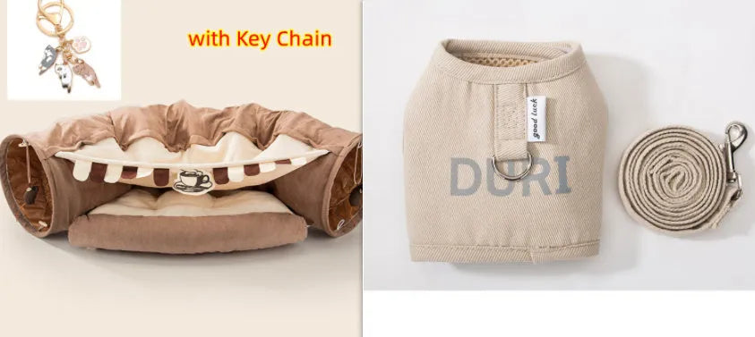 Collapsible cloth cat tunnel showing foldable design in Bar colour option