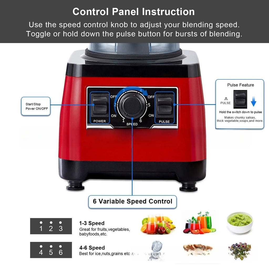 Red A8700 model commercial blender with 2200W motor and 2-litre capacity jug.