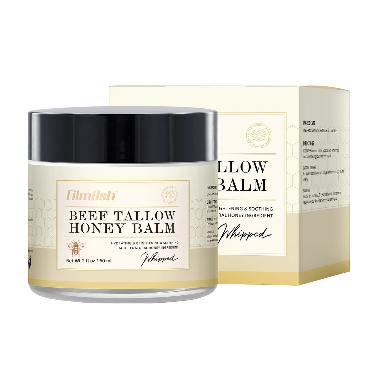 60ml jar of honey body moisturising cream for skin rejuvenation.