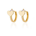 A pair of stainless steel heart-shaped ear studs with zircon accents and an ear clip fastening.