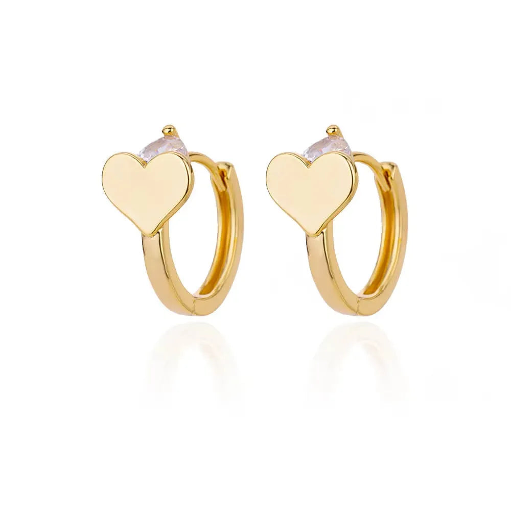 A pair of stainless steel heart-shaped ear studs with zircon accents and an ear clip fastening.